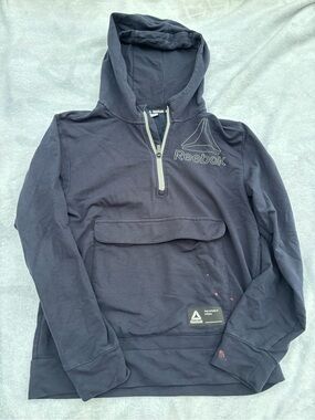Reebok Dark Blue Pullover Hoodie with Quarter Zip